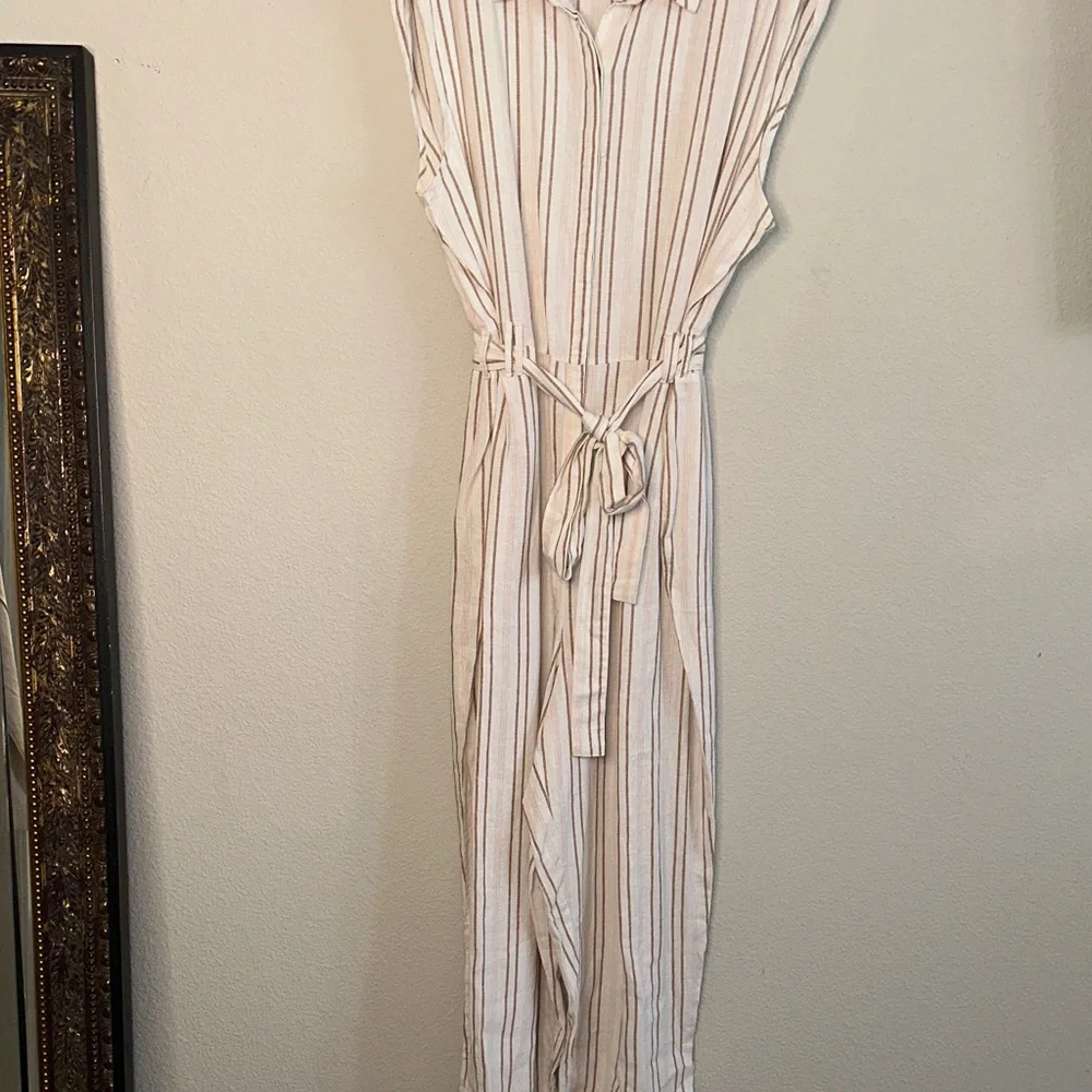 Rafaella Cream and Brown‎ Striped Jumpsuit